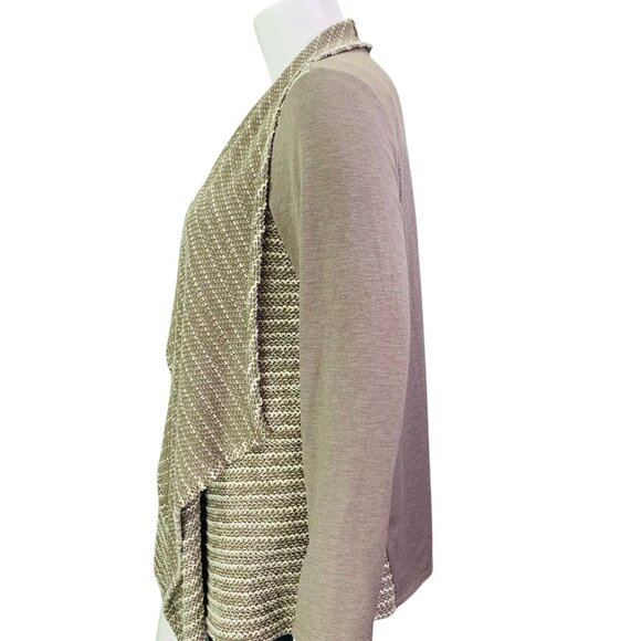 Logo Lori Goldstein Womens Cardigan Mixed Media Open Front Boucle Knit Shale XL - Picture 8 of 11